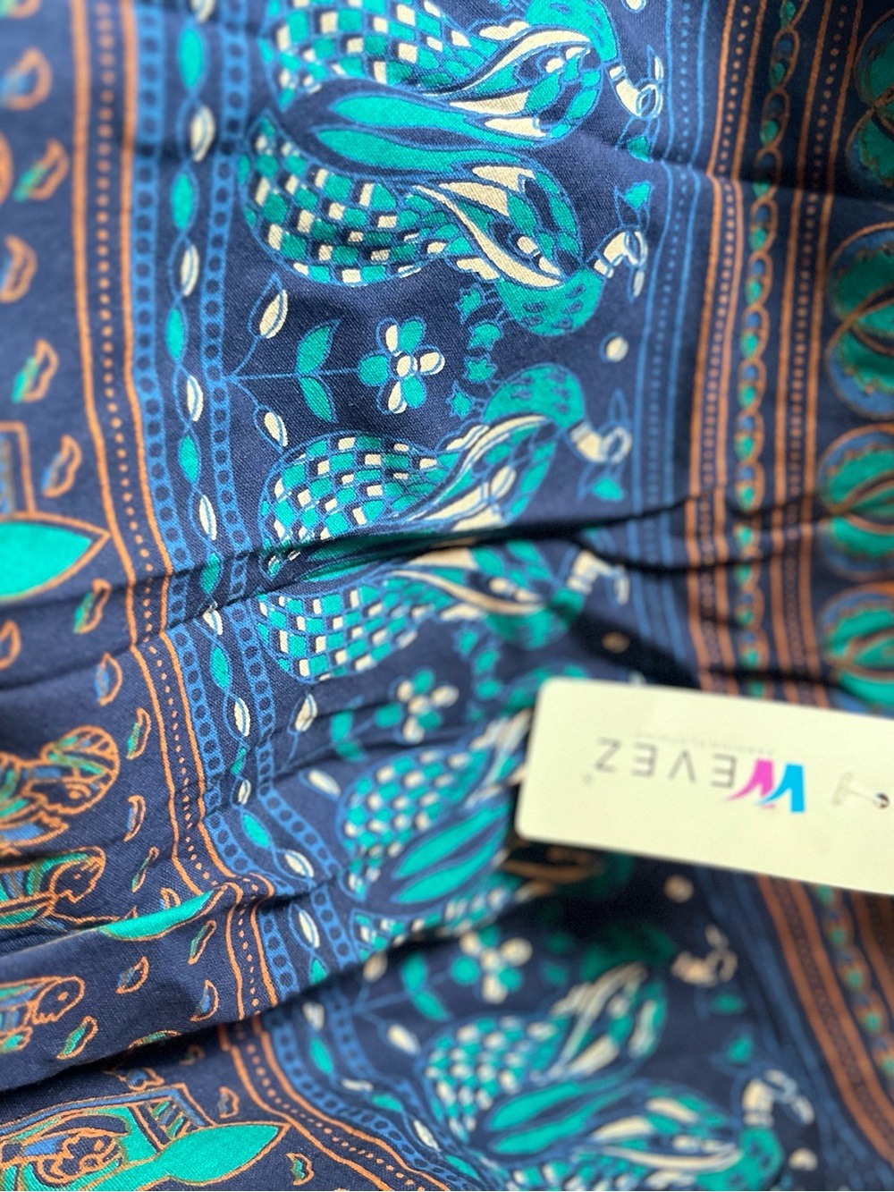 Green, Navy, Brown Mixed Print Maxi Skirt Ethnic Pattern Made in India NWT - Picture 2 of 3